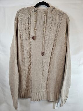 Beige Cable-Knit Hooded Sweater Cardigan